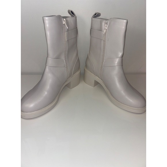 Alfani Womens White Biker Boots Chic Glam Chantal Faux Leather Booties Shoes NEW - Picture 5 of 8